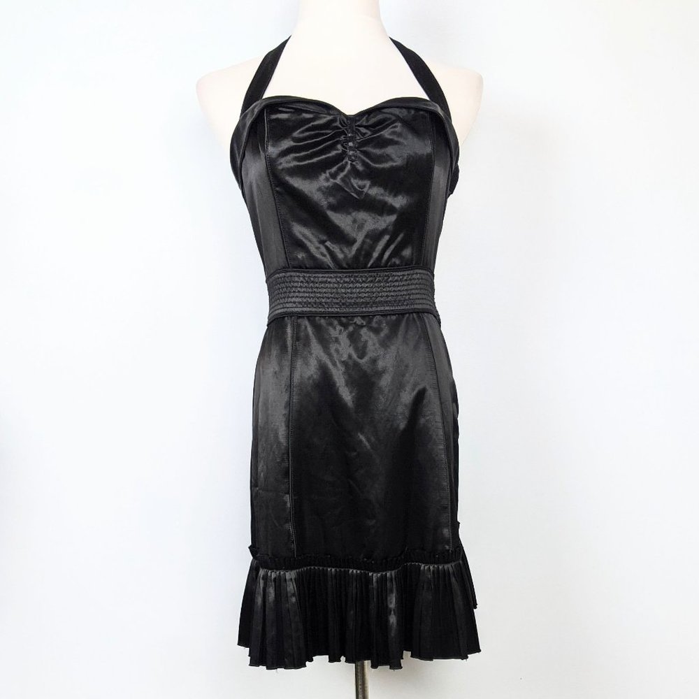 Marc Jacobs Black Satin Pin Up Sexy Cocktail Dress 8 Bustier Pleated